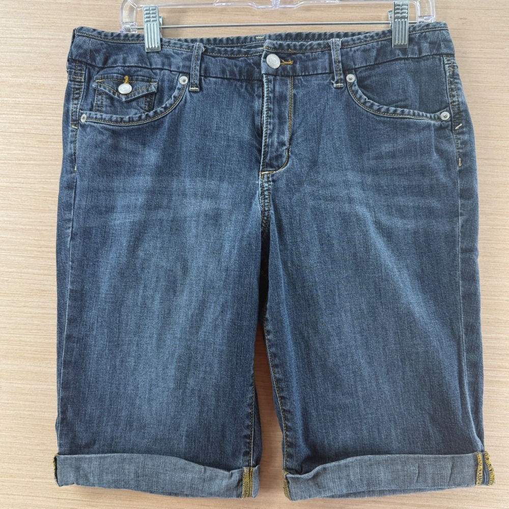 Banana Republic Womens Dark Wash Denim Bermuda Shorts Cuffed Size 12 Preppy